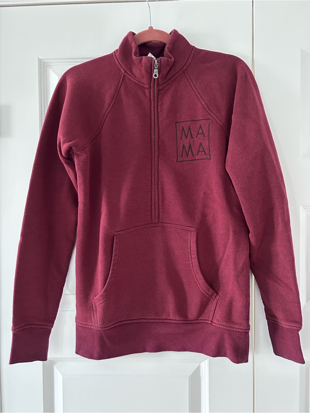 Mama Logo Half-Zip Pullover Sweater - Wine